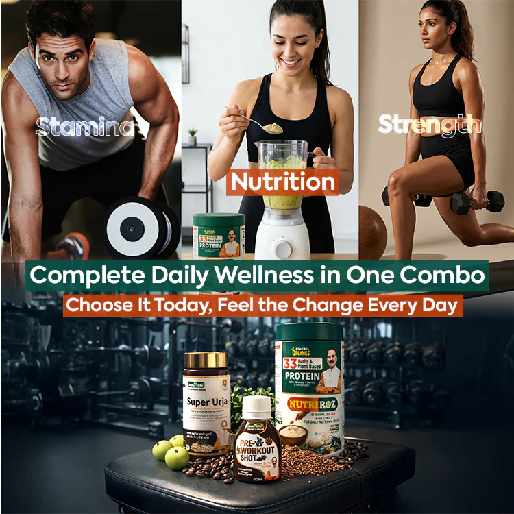 Daily Strength & Energy Combo | Super Urja Tablets, Pre-Workout Shot & NutriRoz Plant Protein | For Stamina, Energy & Daily Nutrition - Image 3