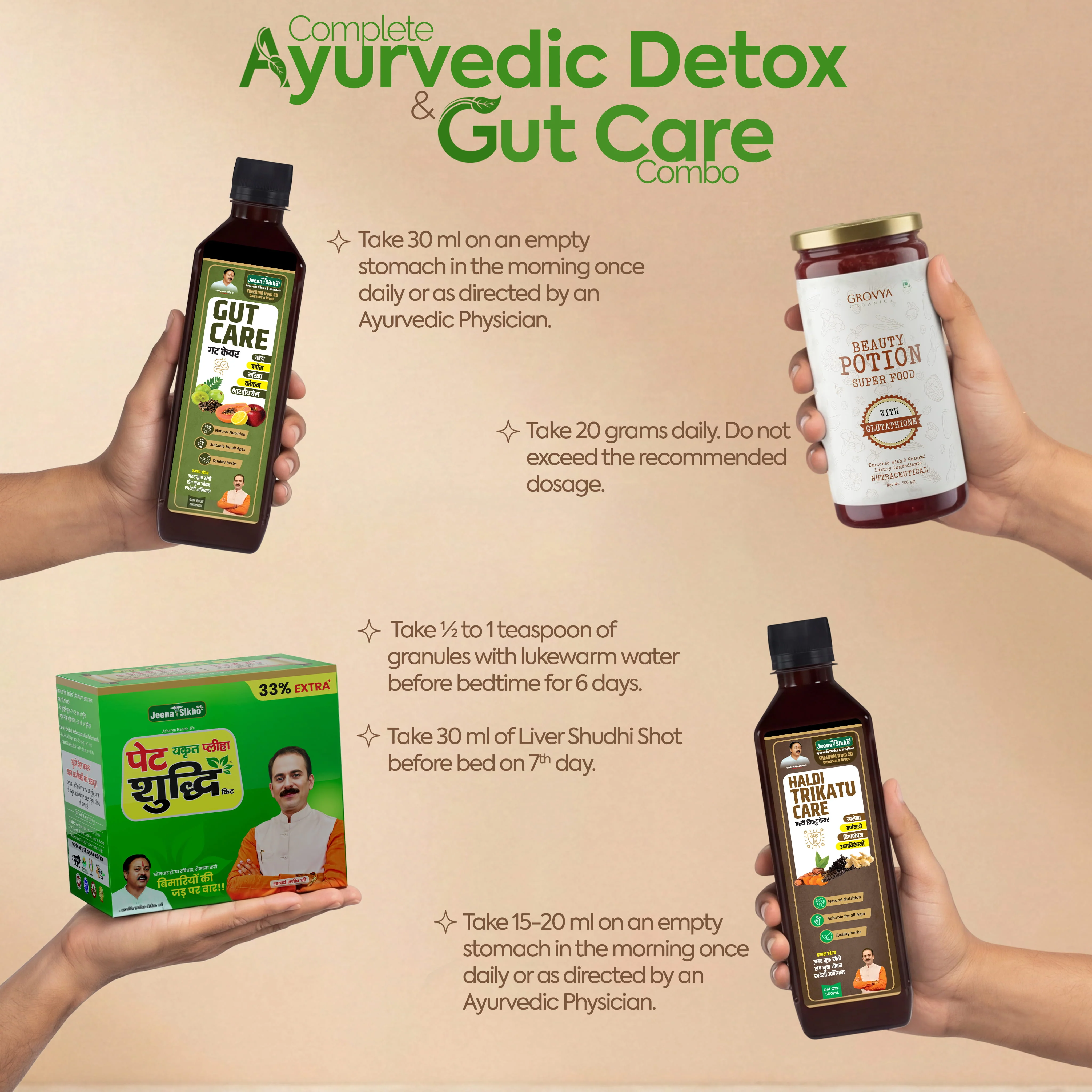 Natural Skin Glow & Wellness Combo | Beauty Potion Super Food, Pet Shuddhi Kit, Haldi Trikatu & Gut Care Juice - Image 6